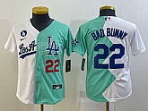 Youth Los Angeles Dodgers #22 Bad Bunny White Green Two Tone 2022 Celebrity Softball Game Cool Base Jerseys,baseball caps,new era cap wholesale,wholesale hats
